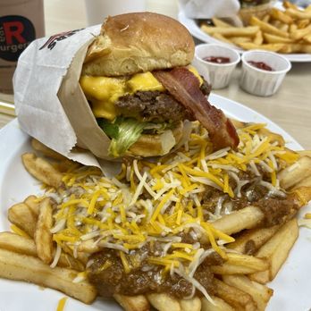 R Burgers - Double Burger with Cheese and Bacon Chili Cheese Fries - Burgers Near Me - Las Vegas, Nevada R Burgers - Double Burger with Cheese and Bacon Chili Cheese Fries - Burgers Near Me - Las Vegas, Nevada