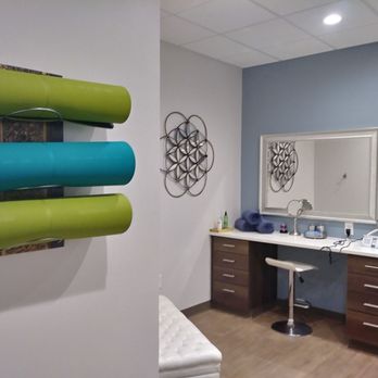 True REST Float Spa - After float you can dry your hair and even do yoga in here. The green and blue on the wall are yoga mats - Float Spa Near Me - Farmington Hills, Michigan True REST Float Spa - After float you can dry your hair and even do yoga in here. The green and blue on the wall are yoga mats - Float Spa Near Me - Farmington Hills, Michigan