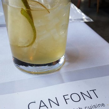 Can Font - Thinly sliced pears make a wonderful addition to a cocktail - Spanish Near Me - Portland, Oregon