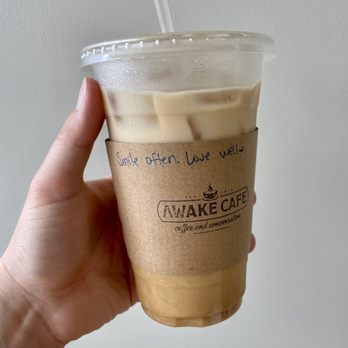 AWAKE Cafe Detroit - Iced Latte with oat milk and a motivational message! - Coffee & Tea Near Me - Detroit, Michigan