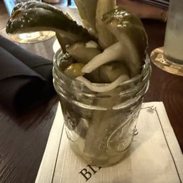 Locally made pickles for an appetizer. Reminded me of my mom's recipe. Locally made pickles for an appetizer. Reminded me of my mom's recipe.