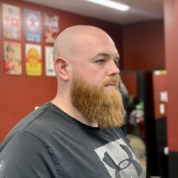 Cuttin’ Above Barber - Hot towel head shave w/ Beard trim