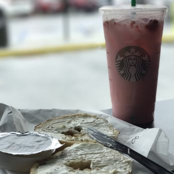 Starbucks - Pink drink (Strawberry Acai tea with coconut milk) and a plain bagel with cream cheese. - Coffee & Tea Near Me - Hackensack, New Jersey