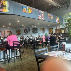 Dining room with great art