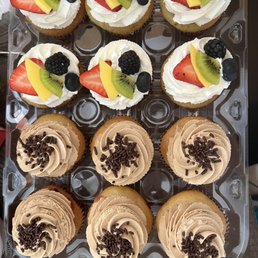 Spring fling cupcakes with whipped cream frosting and mocha raspberry orange cupcakes
