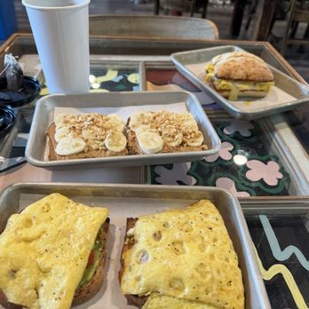 Toast & Co - Avocado toast topped with scrambled egg, peanut butter and banana toast and breakfast egg sandwich - Coffee & Tea Near Me - Litchfield, Connecticut Toast & Co - Avocado toast topped with scrambled egg, peanut butter and banana toast and breakfast egg sandwich - Coffee & Tea Near Me - Litchfield, Connecticut