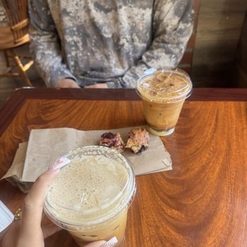 Fallbrook Coffee Co - Coffee and half eaten berry scone - New American Near Me - Fallbrook, California