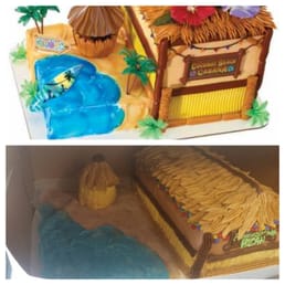 The top is what I wanted, the same picture I texted the owner. The bottom is what she made with beach and sand painted on pape The top is what I wanted, the same picture I texted the owner. The bottom is what she made with beach and sand painted on pape