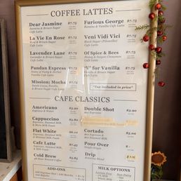 Coffee menu Coffee menu