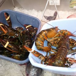 QB Fish Market - They have a large lobster tank with a lot of fighters in there.