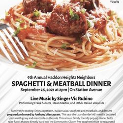 Haddon Heights Annual Spaghetti Dinner - Sept 26 2021 annual pasta dinner