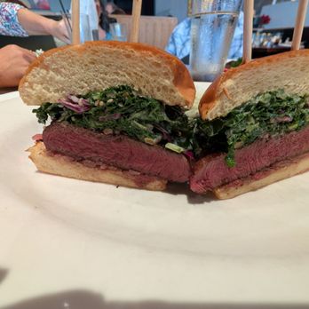 Doc B's Restaurant + Bar - West Coast Steak Sandwich cut in half - New American Near Me - Austin, Texas