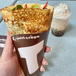 T Swirl Crepe - Thai Chicken Crepe with a brown sugar milk tea sneaking into the background. This lunch made me happy.