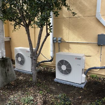 Bellows - Two outdoor Mitsubishi heat pump systems - Plumbing Near Me - Novato, California Bellows - Two outdoor Mitsubishi heat pump systems - Plumbing Near Me - Novato, California