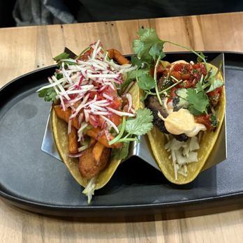The Mule - Left- sweet potato and halloumi right- chimi beef - Mexican Near Me - Oakville, Ontario The Mule - Left- sweet potato and halloumi right- chimi beef - Mexican Near Me - Oakville, Ontario