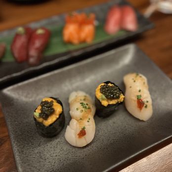 TenTen - Santa Barbara uni, scallop, toro and salmon - Japanese Near Me - Austin, Texas TenTen - Santa Barbara uni, scallop, toro and salmon - Japanese Near Me - Austin, Texas