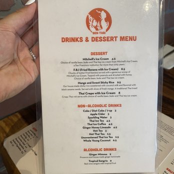 Ben Thai Cafe - Drinks and dessert menu as of Oct 2022 - Thai Near Me - San Francisco, California