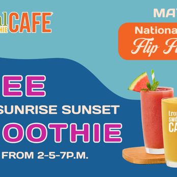 Tropical Smoothie Cafe - Free Smoothie on May 28. - Juice Bars & Smoothies Near Me - New Brunswick, New Jersey Tropical Smoothie Cafe - Free Smoothie on May 28. - Juice Bars & Smoothies Near Me - New Brunswick, New Jersey