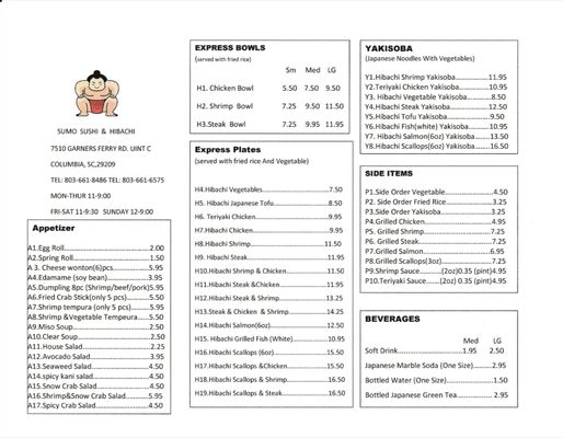 Menu photo 4 SUMO SUSHI HIBACHI Columbia, SC Menu photo 4 SUMO SUSHI HIBACHI Columbia, SC