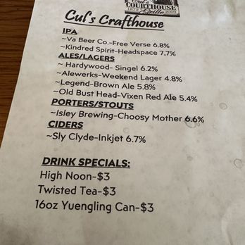 Culs Courthouse Grille - Drink menu - New American Near Me - Charles City, Virginia Culs Courthouse Grille - Drink menu - New American Near Me - Charles City, Virginia