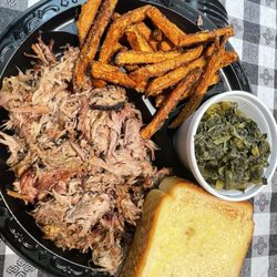 Wolf Creek BBQ, Burgers & More - Pork, greens, sweet potato fries.