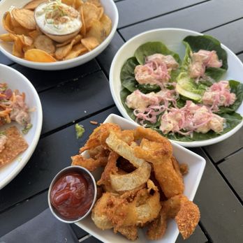 The J Parker - onion rings, chips with dip, tuna cups - New American Near Me - Chicago, Illinois The J Parker - onion rings, chips with dip, tuna cups - New American Near Me - Chicago, Illinois