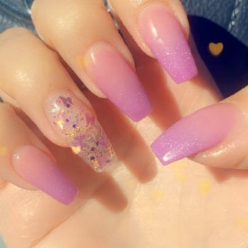 Champagne Nails - Purple glitter ombré nails with clear butterfly nail design by Toni - Nail Salons Near Me - San Marcos, California