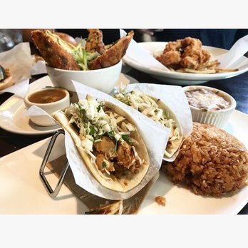 Yard House - Chicken tinga taco plate with spicy rice and beans. The spicy rice is made with Korean pepper paste (kochujang) - New American Near Me - Honolulu, Hawaii