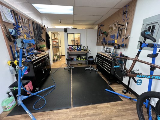 Repairs In-Store - We also take pride in the ability to repair any type of bike and potential issues that come with it. We have two mechanics currently with 10-15 years of experience working in the industry. You can trust us to get your bike repaired, as we guarantee you leave satisfied with our work. Schedule your service today! Our service includes:
· New bike assembly
· Clean and Adjust derailleur, brakes, and drivetrain
· Wheel truing and rebuilding
· Bearing adjustments
· Bicycle packaging
· Component upgrades and installation Repairs In-Store - We also take pride in the ability to repair any type of bike and potential issues that come with it. We have two mechanics currently with 10-15 years of experience working in the industry. You can trust us to get your bike repaired, as we guarantee you leave satisfied with our work. Schedule your service today! Our service includes:
· New bike assembly
· Clean and Adjust derailleur, brakes, and drivetrain
· Wheel truing and rebuilding
· Bearing adjustments
· Bicycle packaging
· Component upgrades and installation
