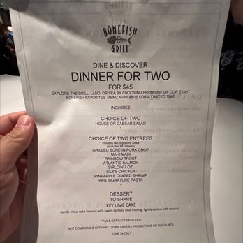 Bonefish Grill - Dinner for two - Seafood Near Me - Las Vegas, Nevada
