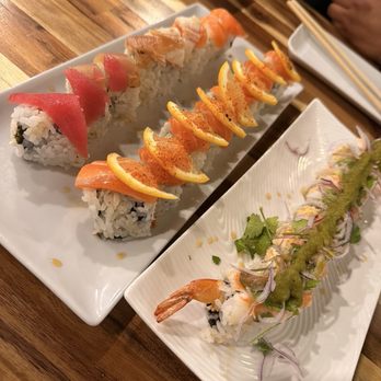 The Parlor Sushi - (Middle to right) Simple Salmon and Aguachile Roll - Sushi Bars Near Me - Montclair, California The Parlor Sushi - (Middle to right) Simple Salmon and Aguachile Roll - Sushi Bars Near Me - Montclair, California