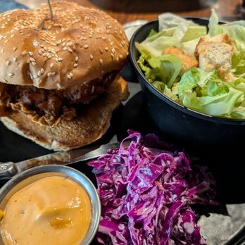 Dos Olivos Market - Fried Chicken Sandwich everything on the side substitute Salad for fries - Specialty Food Near Me - Buda, Texas
