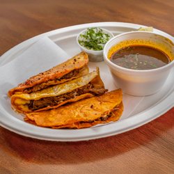 Taqueria La Frontera - Tacos de birria with a side of consome.