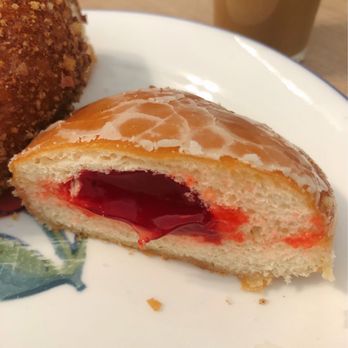 Manley's Donut Shop - Strawberry cherry? Or maybe just cherry? Filling is stacked! - Coffee & Tea Near Me - San Jose, California