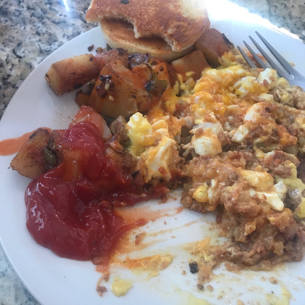 Brody's Diner - Dropped eggs over cornbeef hash with home fries and a muffin! - Breakfast & Brunch Near Me - Shrewsbury, Massachusetts