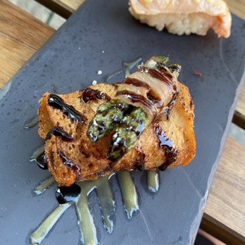 Nai  - Sea bass wrapped w a deep fried piece of bread with asparagus wrapped w jamon. Very good and salmon w sticky rice - Tapas/Small Plates Near Me - New York, New York