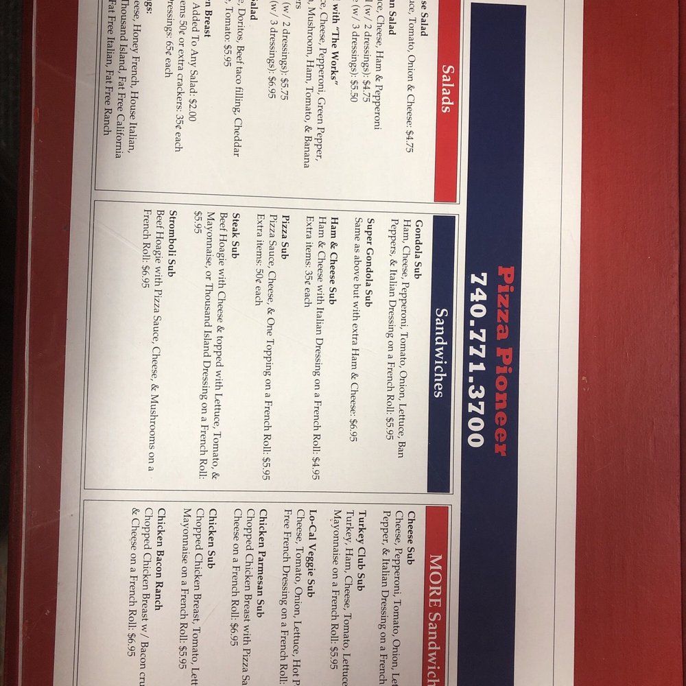 Pizza Pioneer - the menu of the restaurant - Pizza Near Me - Chillicothe, Ohio