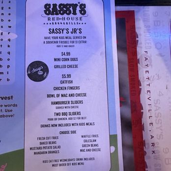 Sassy's Red House - Kids' Menu - Barbeque Near Me - Fayetteville, Arkansas