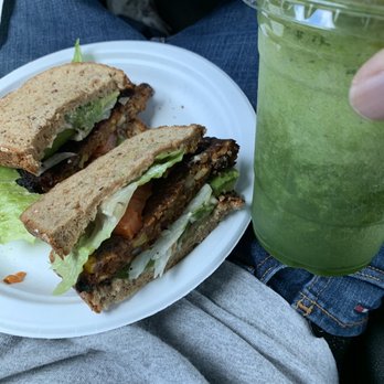 Just Juice - Black bean burger with avocado and energy green supreme - Juice Bars & Smoothies Near Me - Houston, Texas Just Juice - Black bean burger with avocado and energy green supreme - Juice Bars & Smoothies Near Me - Houston, Texas