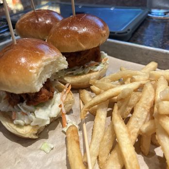 BJ's Restaurant & Brewhouse - Buffalo Chicken Sliders With Fries - New American Near Me - Sunset Valley, Texas BJ's Restaurant & Brewhouse - Buffalo Chicken Sliders With Fries - New American Near Me - Sunset Valley, Texas