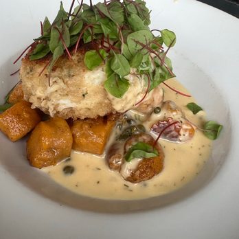 George's At Alys Beach - Crab cake with gnocchi - New American Near Me - Alys Beach, Florida George's At Alys Beach - Crab cake with gnocchi - New American Near Me - Alys Beach, Florida