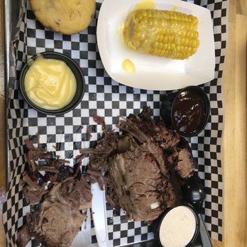 Holy Smokes - 1/2 lb brisket plate with corn and biscuit. So good. - Barbeque Near Me - Yuma, Arizona Holy Smokes - 1/2 lb brisket plate with corn and biscuit. So good. - Barbeque Near Me - Yuma, Arizona