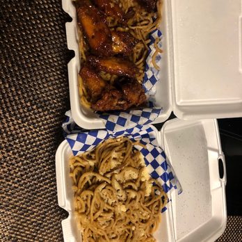 Blue Saigon - 2 orders of candy wings with garlic noodles - Asian Fusion Near Me - Pittsburg, California