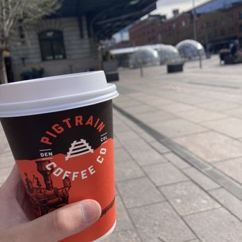 Pigtrain Coffee Co - Outside the coffee shop in the pavilion area - Coffee & Tea Near Me - Denver, Colorado