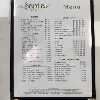 Santias - Menu - Bakeries Near Me - Lawrence, Massachusetts
