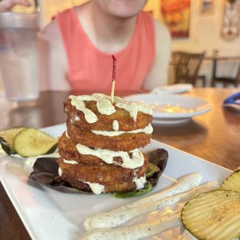 A Lowcountry Backyard - Stack of Fried Green Tomatoes - Southern Near Me - Hilton Head Island, South Carolina A Lowcountry Backyard - Stack of Fried Green Tomatoes - Southern Near Me - Hilton Head Island, South Carolina