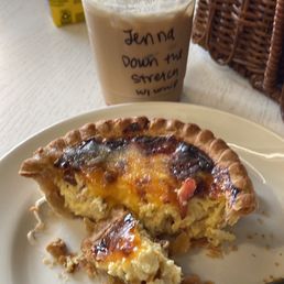 Down the Stretch iced latte and ham and cheese quiche Down the Stretch iced latte and ham and cheese quiche