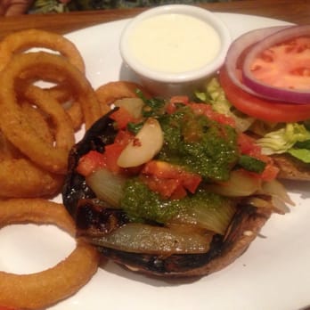 Veggie Grill by Next Level - Portobello burger with onion rings. - Vegan Near Me - Carlsbad, California Veggie Grill by Next Level - Portobello burger with onion rings. - Vegan Near Me - Carlsbad, California
