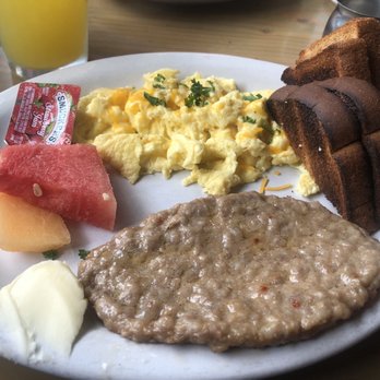 Mari's Kitchen - Scrambled egg, sausage and fruit - Breakfast & Brunch Near Me - Florence, Oregon