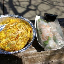 Thai omelet with chicken and side of shrimp spring rolls. $14 Thai omelet with chicken and side of shrimp spring rolls. $14